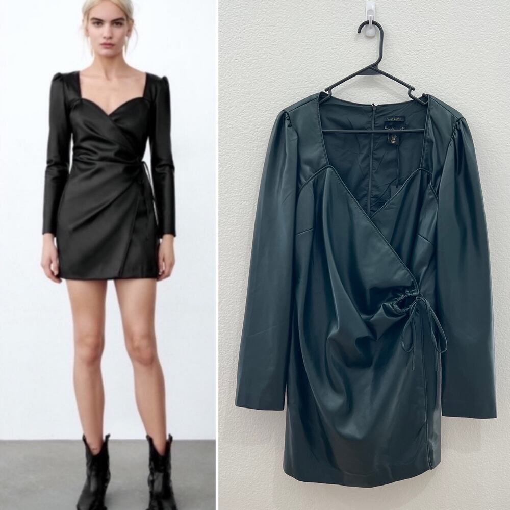 NWT House of Harlow 1960 Green Faux Vegan Leather Wrap Dress Size Extra Large